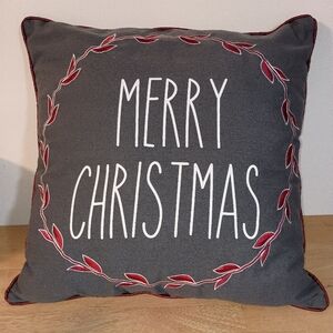 Christmas Decorative Pillow Charcoal Gray with Burgundy Details 16"x16"